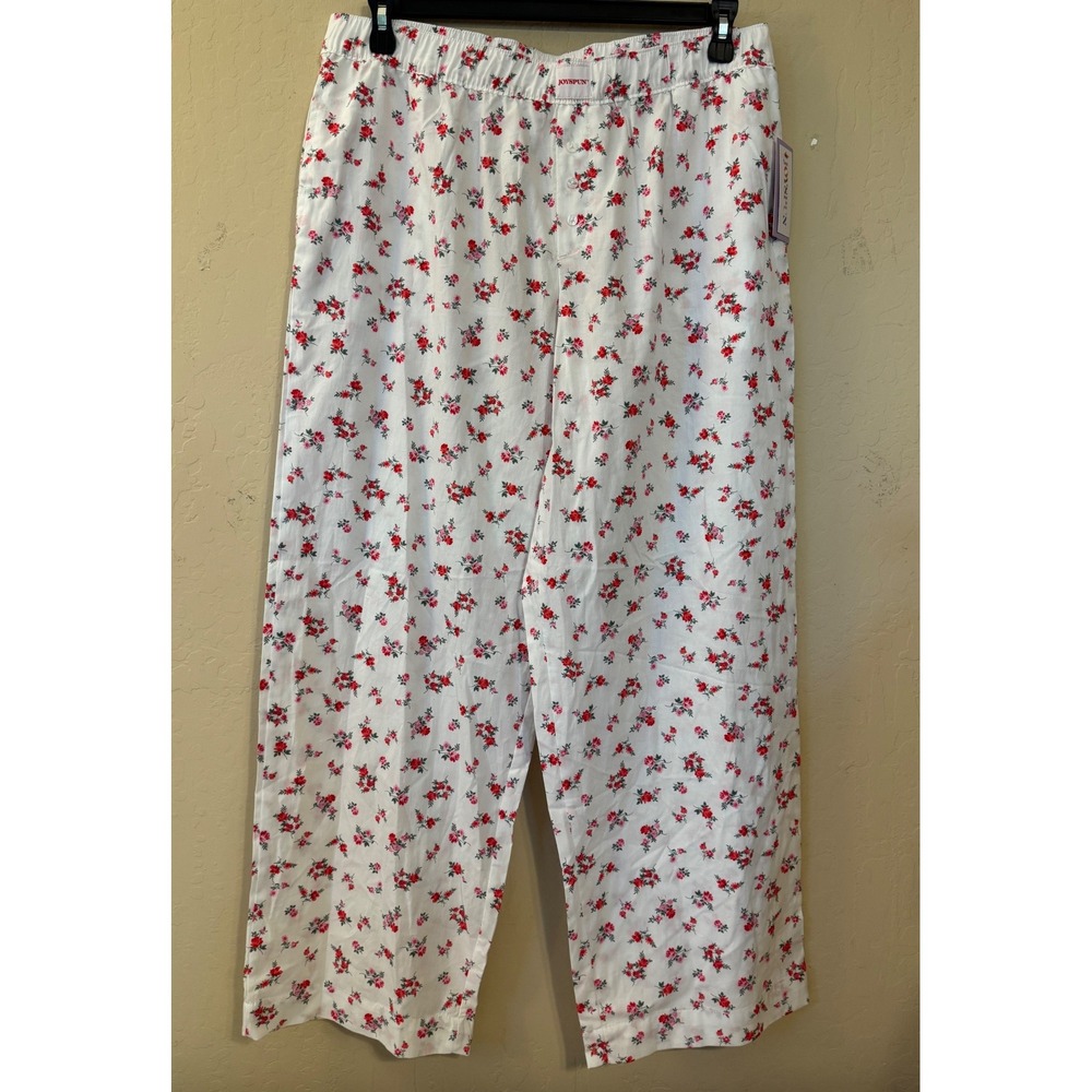 Joyspun Pajama Pants Women L White Floral Woven Cotton Relaxed Loungewear NEW